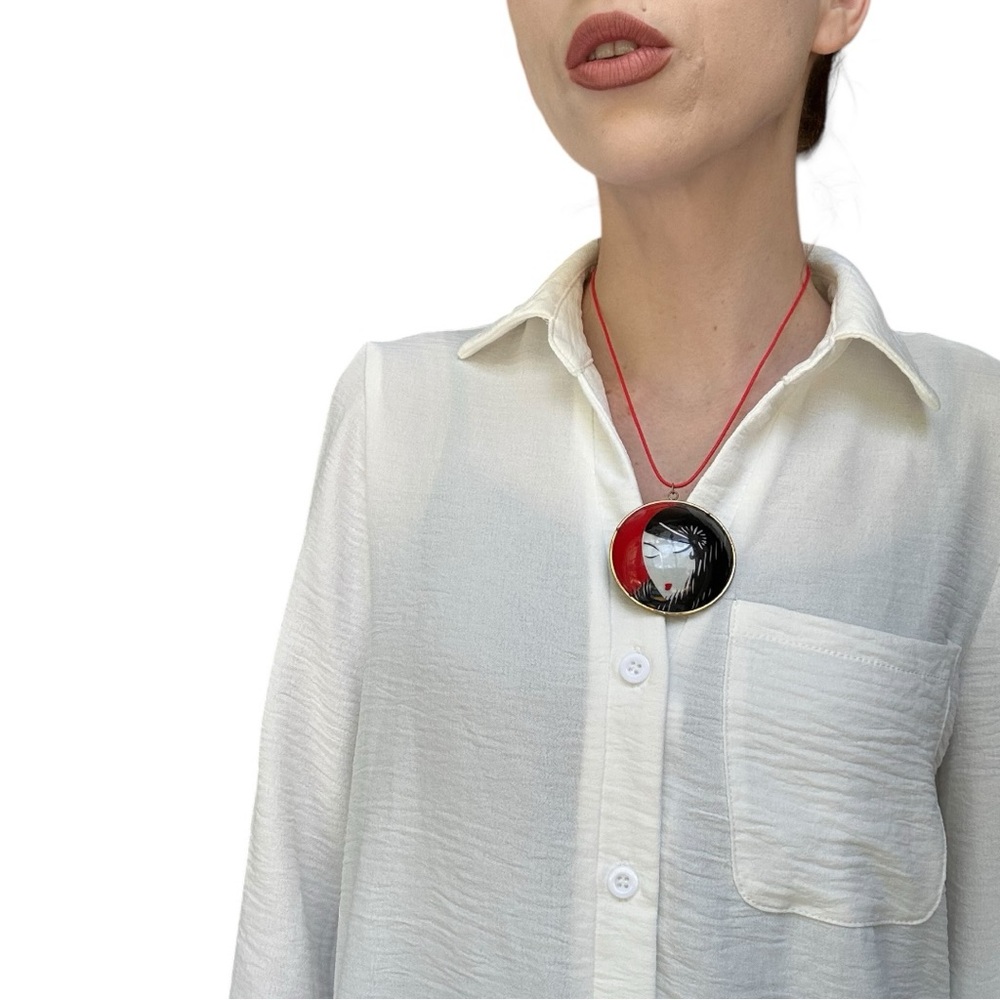 1920s Vintage Flapper Girl Necklace • Red Statement Pendant Fashion